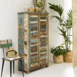 Armoire<Made in Meubles Armoire à  lattes en bois coloré Ethnik