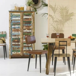 Armoire<Made in Meubles Armoire à  lattes en bois coloré Ethnik