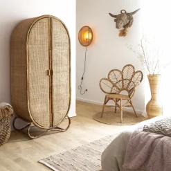 Armoire<Made in Meubles Armoire arrondie en rotin 4 étagères Rim