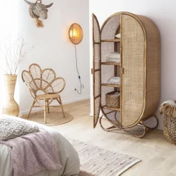 Armoire<Made in Meubles Armoire arrondie en rotin 4 étagères Rim