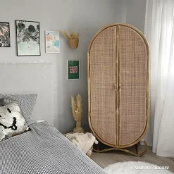Armoire<Made in Meubles Armoire arrondie en rotin 4 étagères Rim