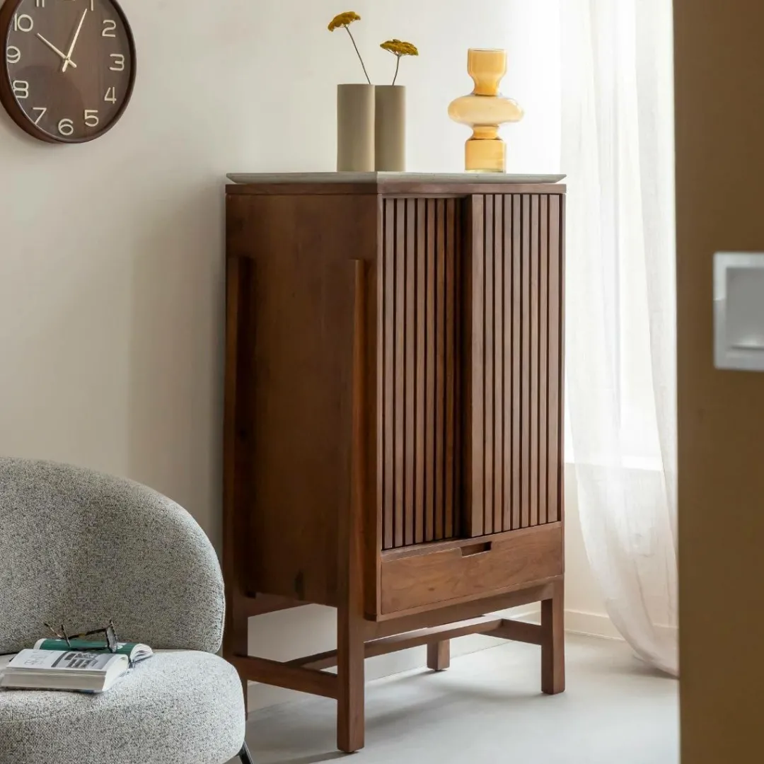 Armoire<Made in Meubles Armoire en bois d'acacia et terrazzo Kaelis