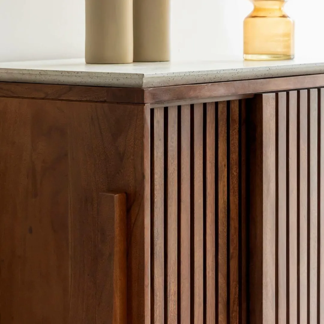 Armoire<Made in Meubles Armoire en bois d'acacia et terrazzo Kaelis