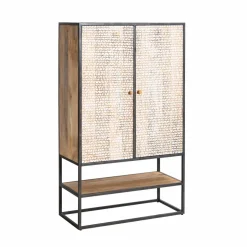 Armoire<Made in Meubles Armoire sculpté en bois de manguier et métal Luz