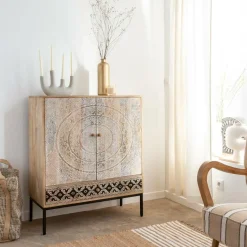 Armoire<Made in Meubles Armoire sculptée en bois de manguier Marc