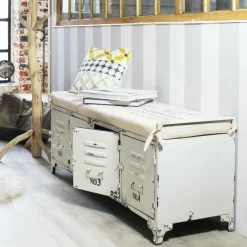 Banc<Made in Meubles Banc avec rangement en métal blanc Félicie