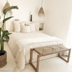 Banc<Made in Meubles Banc en bois d'acacia et laine Marietta