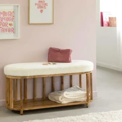 Banc<Made in Meubles Banc en bois d'acacia et tissu Orane