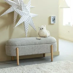 Banc<Made in Meubles Banc en bois de pin et tissu bouclette gris clair Nério