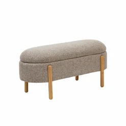 Banc<Made in Meubles Banc en bois de pin et tissu bouclette gris clair Nério
