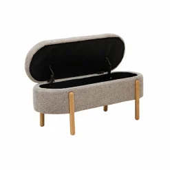 Banc<Made in Meubles Banc en bois de pin et tissu bouclette gris clair Nério