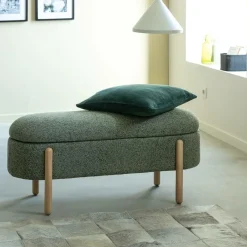 Banc<Made in Meubles Banc en bois de pin et tissu bouclette  vert Nério