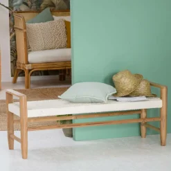 Banc<Made in Meubles Banc en bois de teck et tissu Pénélope