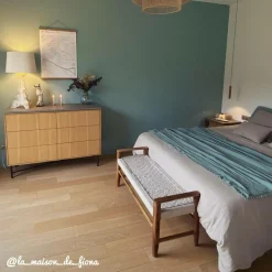 Banc<Made in Meubles Banc en bois de teck et tissu Pénélope