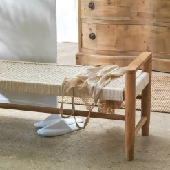 Banc<Made in Meubles Banc en bois de teck et tissu Pénélope