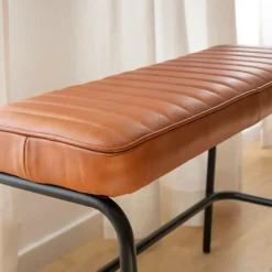 Banc<Made in Meubles Banc en cuir marron et métal noir Lucien