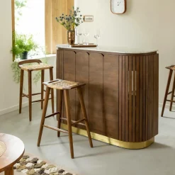 Meuble Bar<Made in Meubles Bar en bois de manguier et marbre blanc Sienne