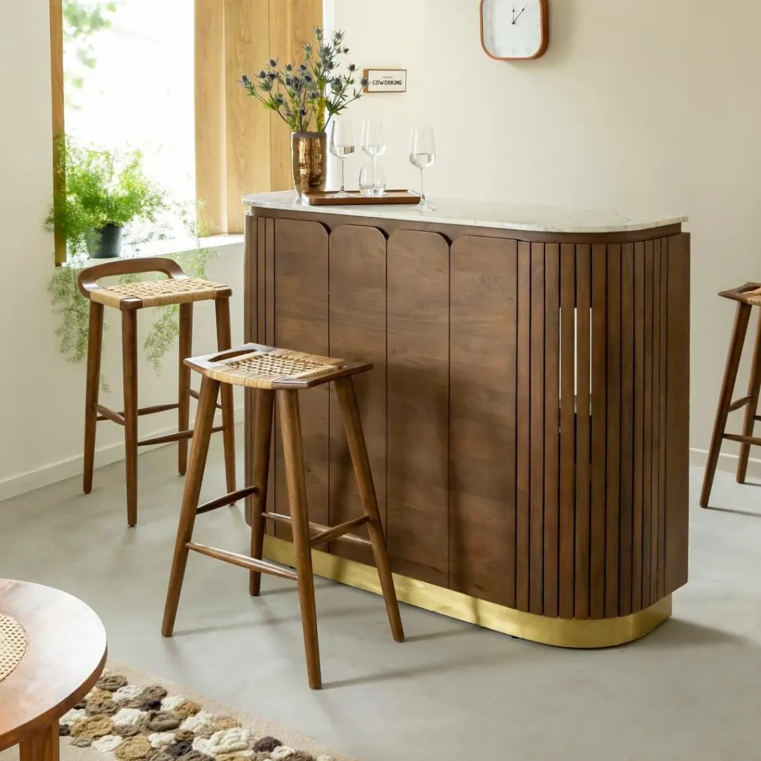 Meuble Bar<Made in Meubles Bar en bois de manguier et marbre blanc Sienne