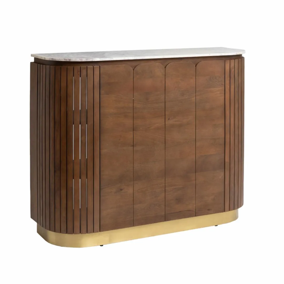 Meuble Bar<Made in Meubles Bar en bois de manguier et marbre blanc Sienne