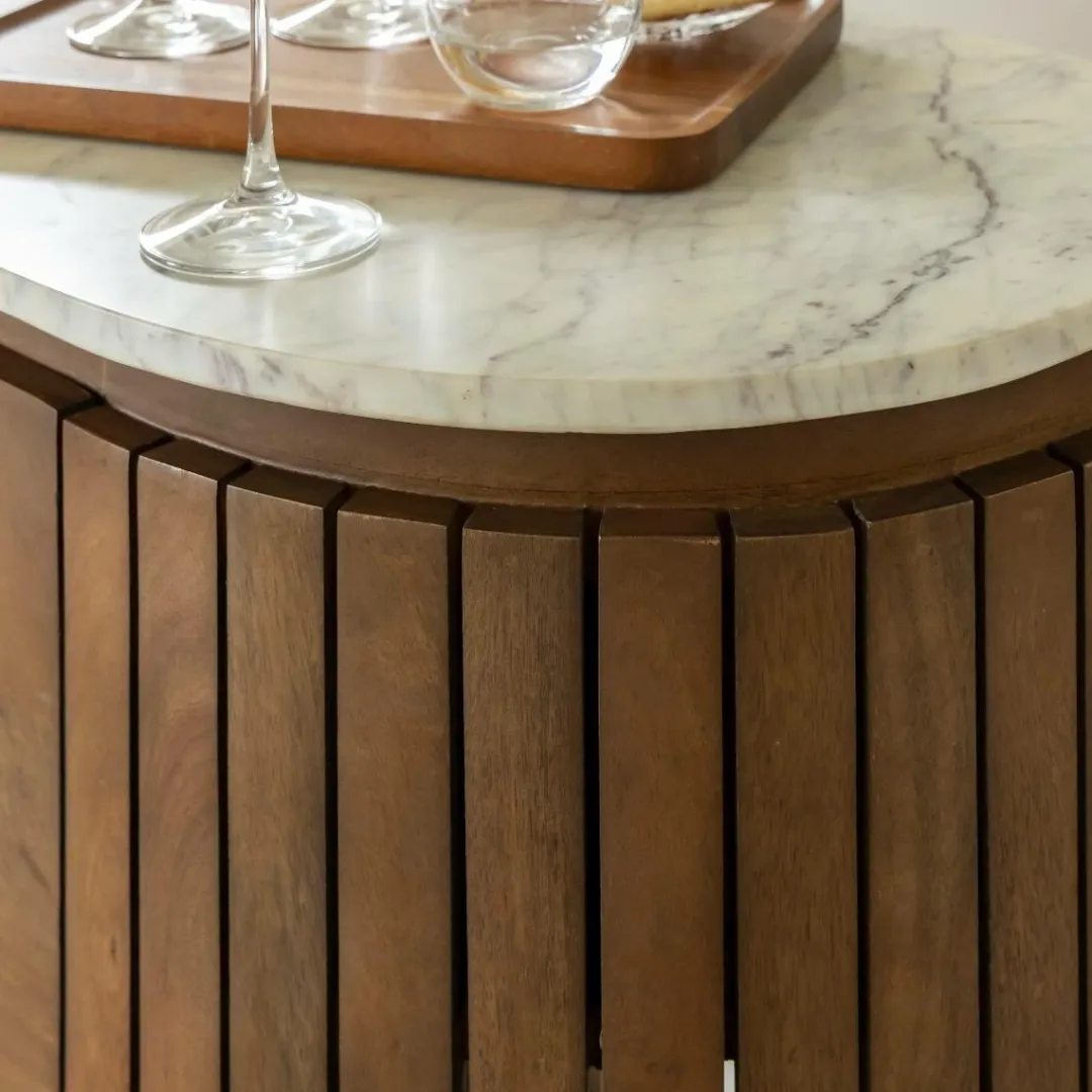 Meuble Bar<Made in Meubles Bar en bois de manguier et marbre blanc Sienne