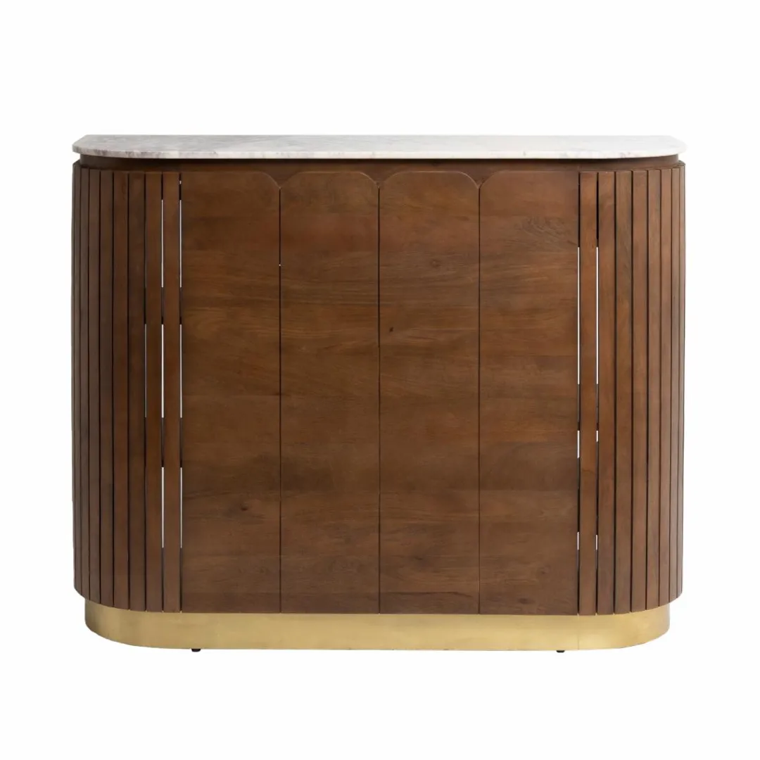 Meuble Bar<Made in Meubles Bar en bois de manguier et marbre blanc Sienne