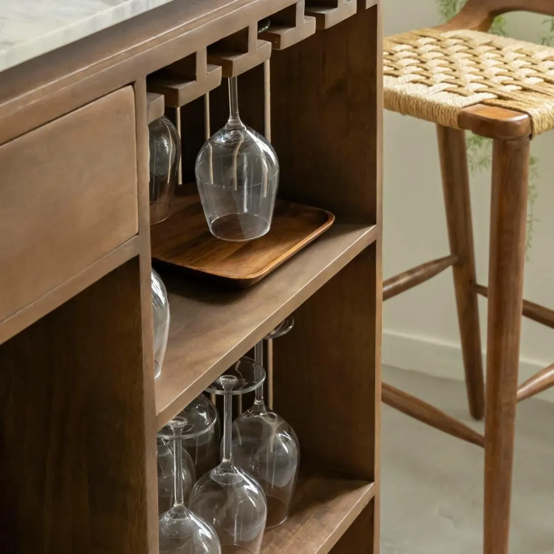 Meuble Bar<Made in Meubles Bar en bois de manguier et marbre blanc Sienne