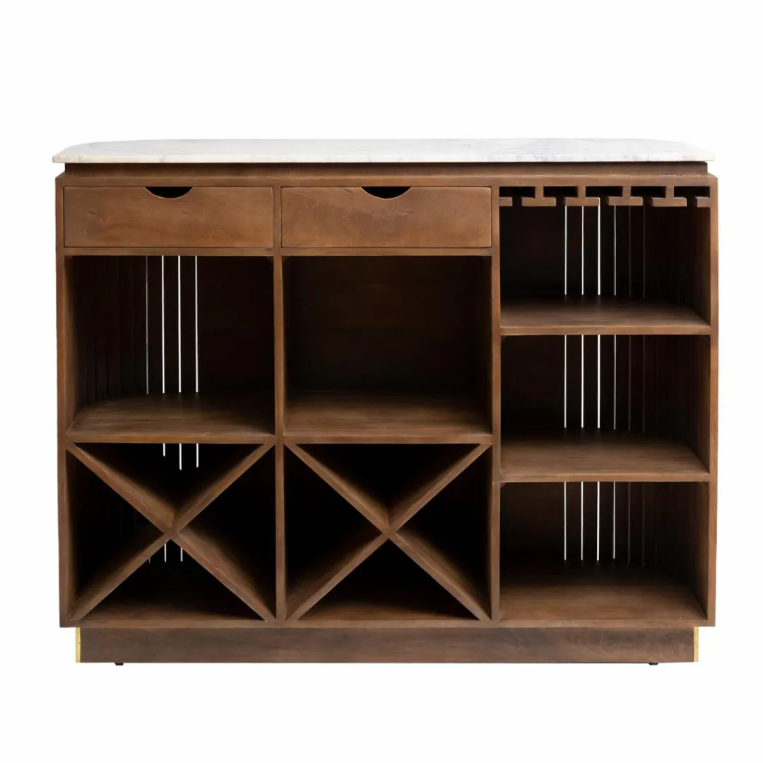 Meuble Bar<Made in Meubles Bar en bois de manguier et marbre blanc Sienne