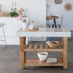 Ilot Central<Made in Meubles Billot en marbre et bois Louca