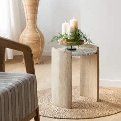 Bout De Canapé & Sellette<Made in Meubles Bout de canapé en bois de manguier et marbre Isabella