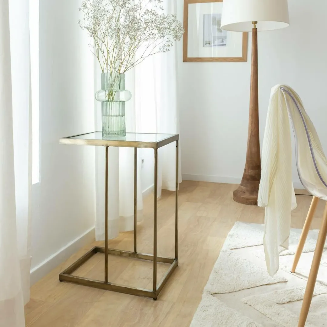 Bout De Canapé & Sellette<Made in Meubles Bout de canapé en métal doré et verre Léa