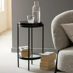 Bout De Canapé & Sellette<Made in Meubles Bout de canapé plateau en verre gris Lise