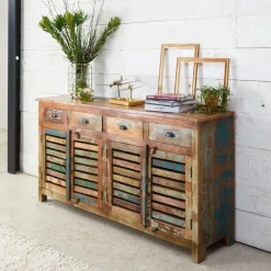 Buffet<Made in Meubles Buffet à  lattes en bois coloré Ethnik