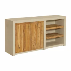 Buffet<Made in Meubles Buffet 2 portes avec étagères en bois effet béton et bois recyclé Dalva