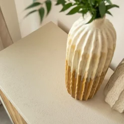 Buffet<Made in Meubles Buffet 2 portes avec étagères en bois effet béton et bois recyclé Dalva