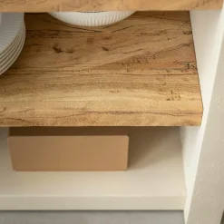 Buffet<Made in Meubles Buffet 2 portes avec étagères en bois effet béton et bois recyclé Dalva