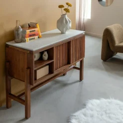Buffet|Meuble Sous Vasque<Made in Meubles Buffet 2 portes en bois d'acacia et terrazzo Kaelis