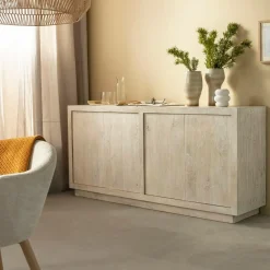 Buffet<Made in Meubles Buffet 4 portes en bois de manguier blanchi Alison