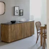 Buffet<Made in Meubles Buffet 4 portes en bois de manguier et marbre Betty
