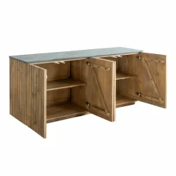 Buffet<Made in Meubles Buffet 4 portes en bois de manguier et marbre Betty