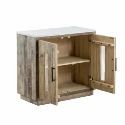 Buffet<Made in Meubles Buffet 2 portes en bois recyclé et marbre Damian