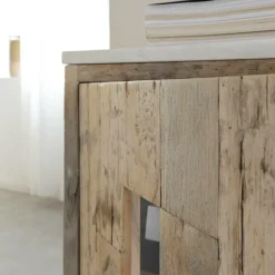 Buffet<Made in Meubles Buffet 2 portes en bois recyclé et marbre Damian