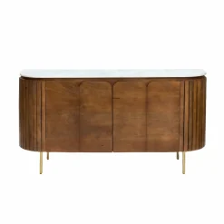 Buffet<Made in Meubles Buffet arrondi en bois de manguier et marbre Sienne