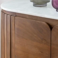 Buffet<Made in Meubles Buffet arrondi en bois de manguier et marbre Sienne