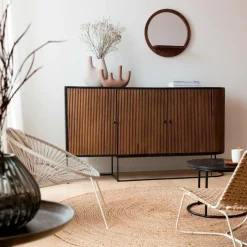 Buffet<Made in Meubles Buffet arrondi en bois de manguier et métal Ysé