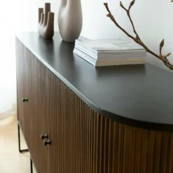 Buffet<Made in Meubles Buffet arrondi en bois de manguier et métal Ysé