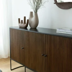 Buffet<Made in Meubles Buffet arrondi en bois de manguier et métal Ysé