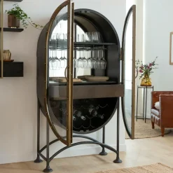 Meuble Bar|Vitrine<Made in Meubles Buffet bar en métal noir et doré Janelle