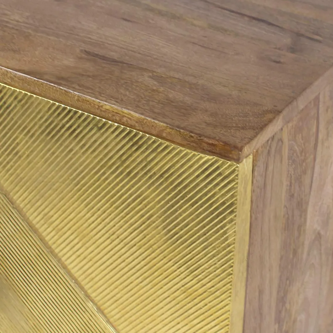 Buffet<Made in Meubles Buffet carré en bois de manguier et feuille de laiton Gisèle