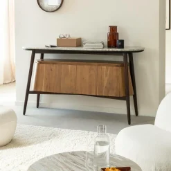 Buffet<Made in Meubles Buffet en bois d'acacia et marbre Simon