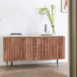 Buffet<Made in Meubles Buffet en bois d'acacia et marbre blanc Judith